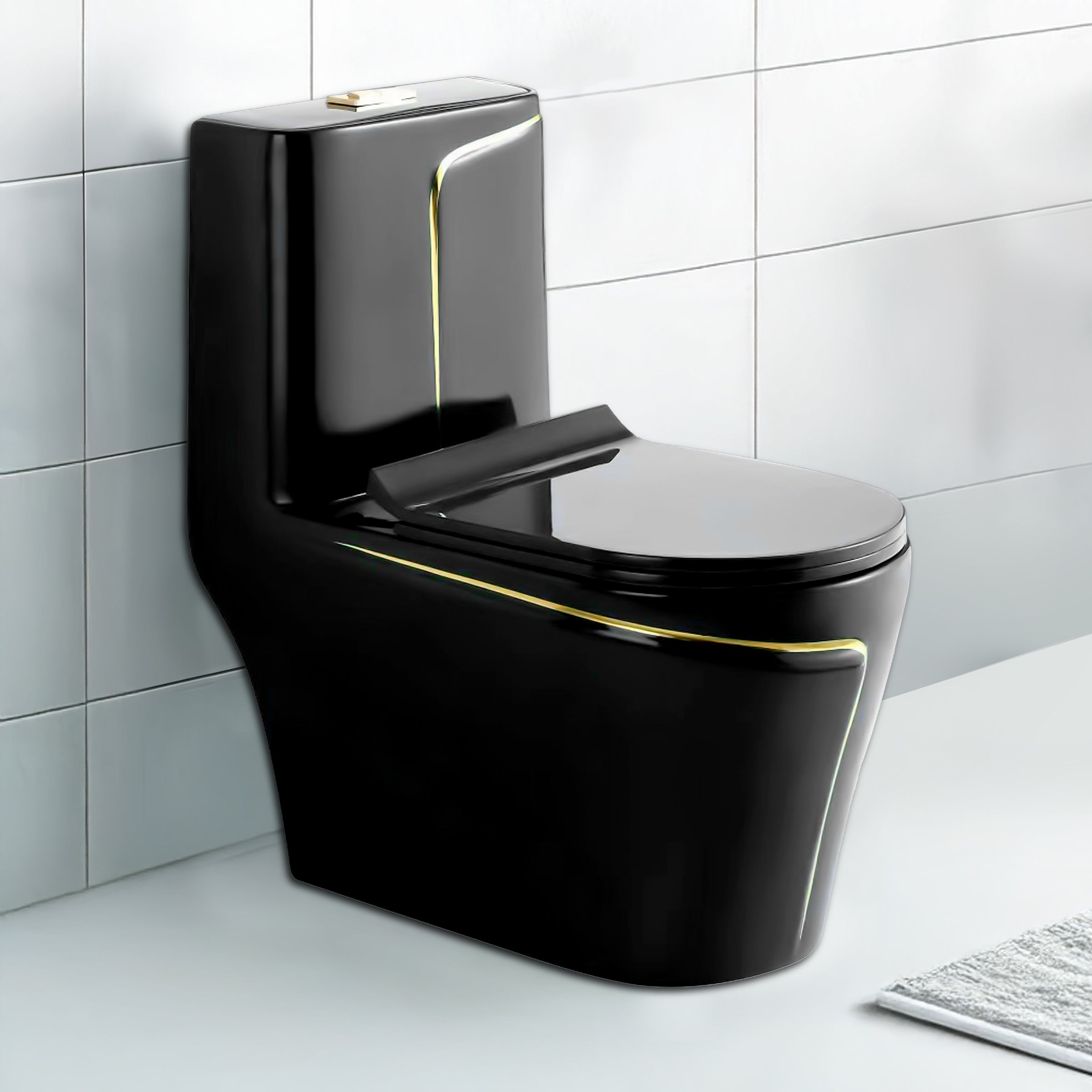 Floor Mounted Ceramic One Piece Closet - Zempa Black+Gold