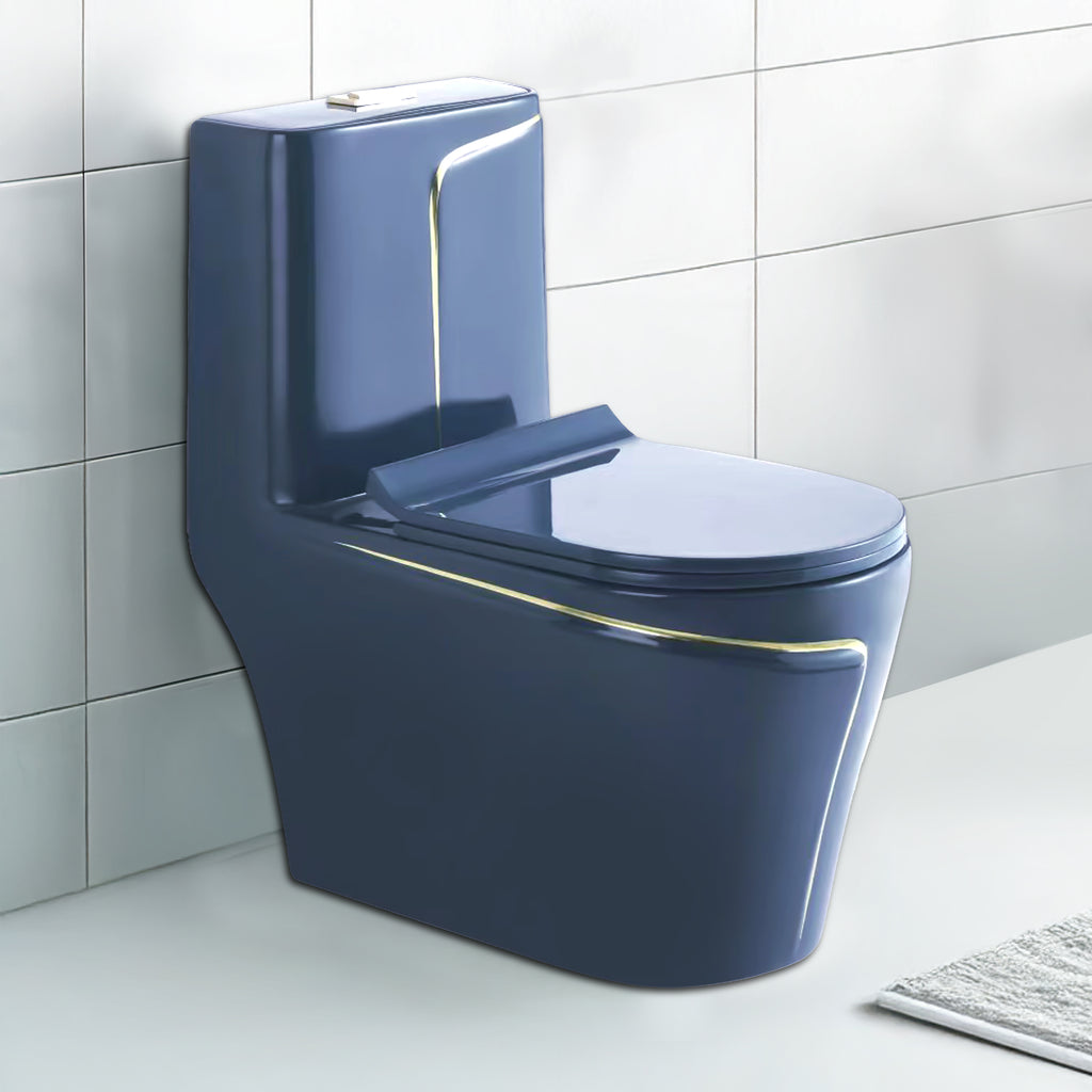 Floor Mounted Ceramic One Piece Closet - Zempa Blue+Gold