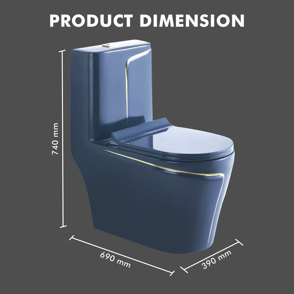 Floor Mounted Ceramic One Piece Closet - Zempa Blue+Gold