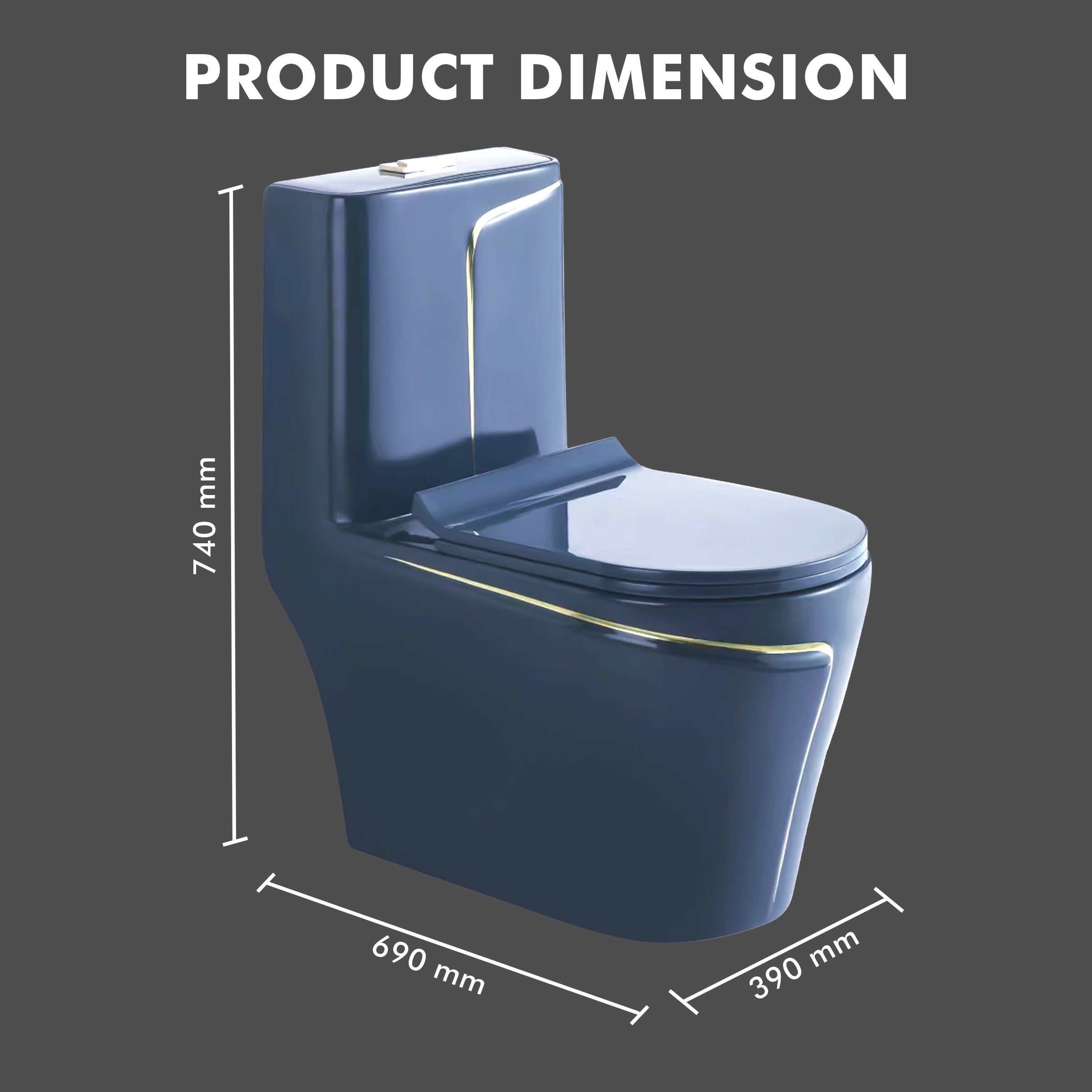 Floor Mounted Ceramic One Piece Closet - Zempa Blue+Gold