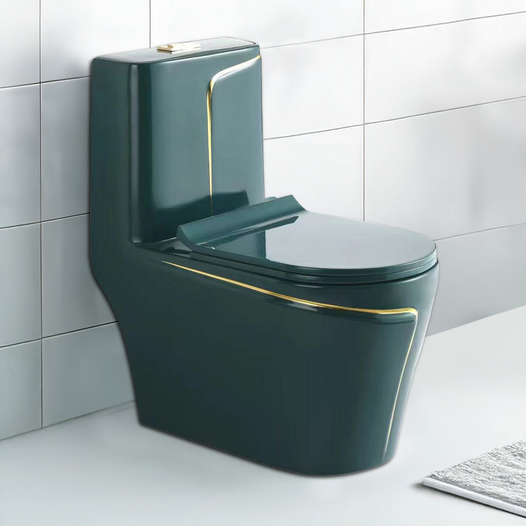 Floor Mounted Ceramic One Piece Closet - Zempa Green+Gold