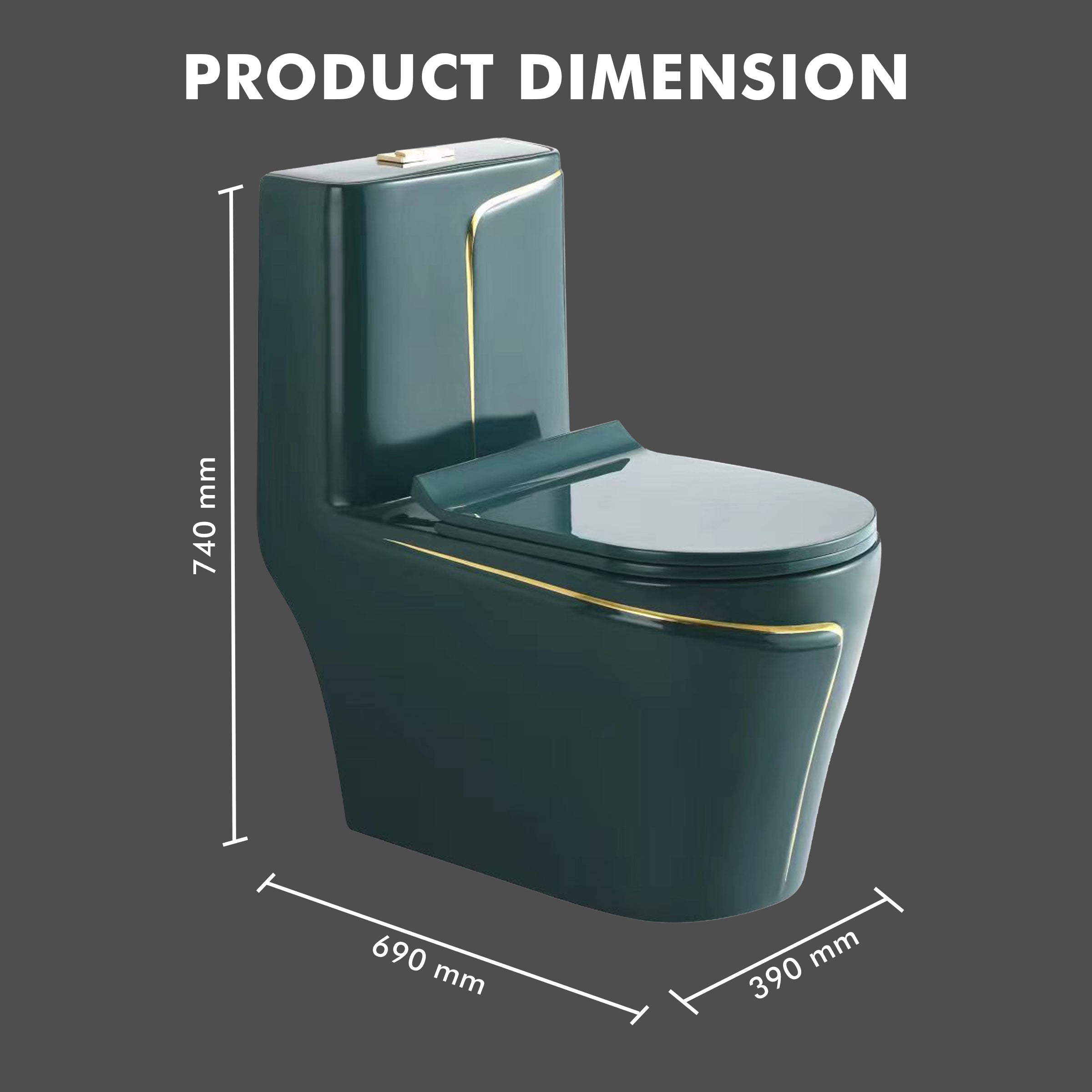 Floor Mounted Ceramic One Piece Closet - Zempa Green+Gold