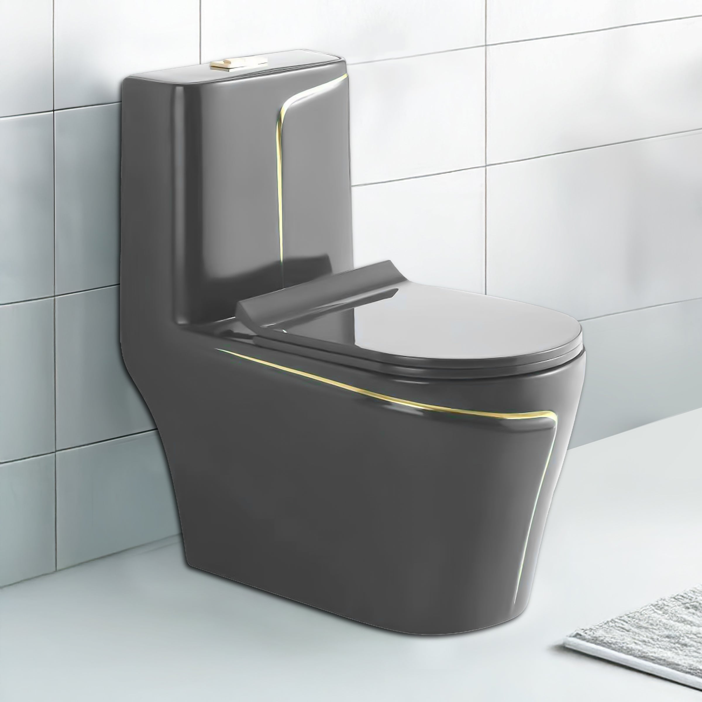 Floor Mounted Ceramic One Piece Closet - Zempa Grey+Gold