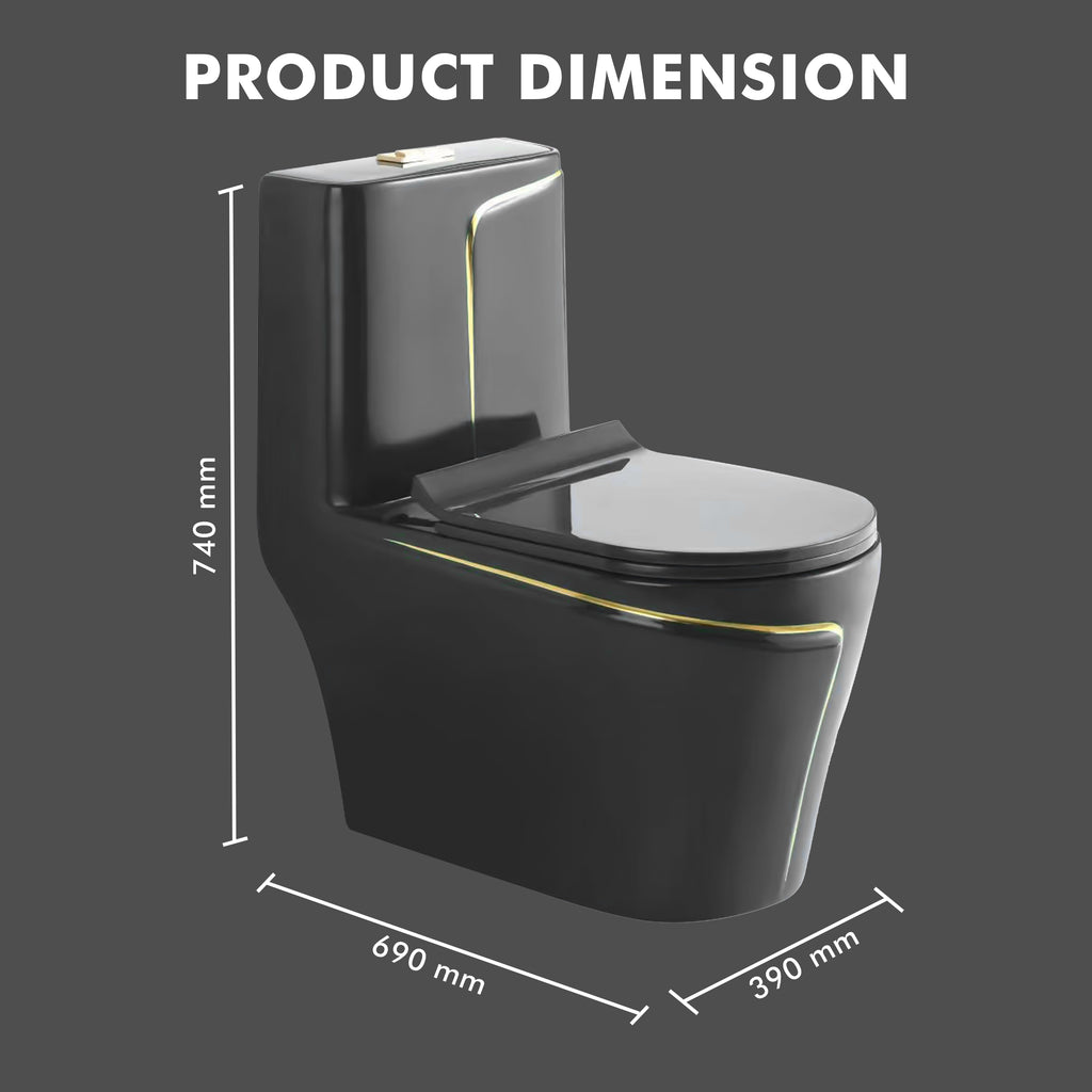 Floor Mounted Ceramic One Piece Closet - Zempa Grey+Gold