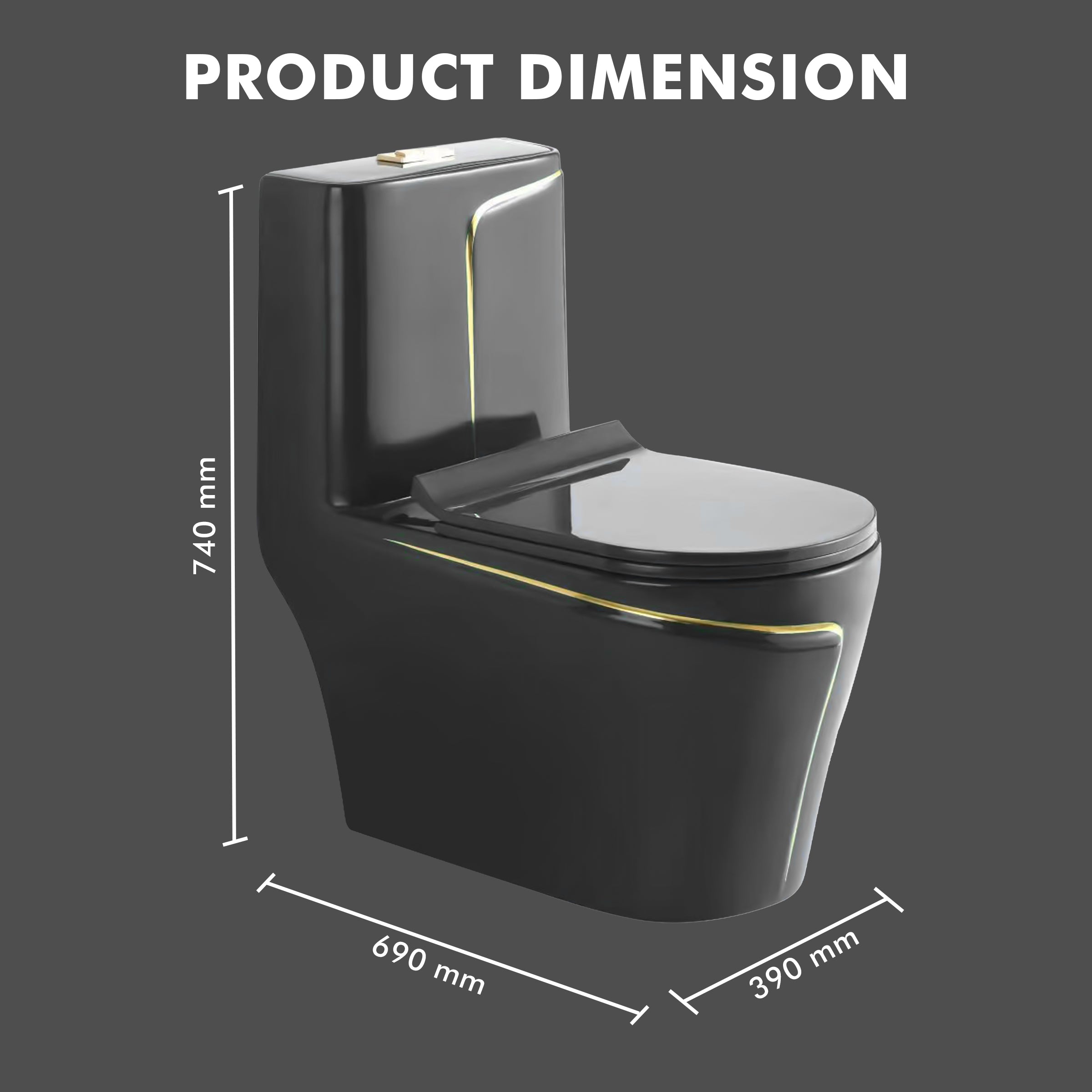 Floor Mounted Ceramic One Piece Closet - Zempa Grey+Gold