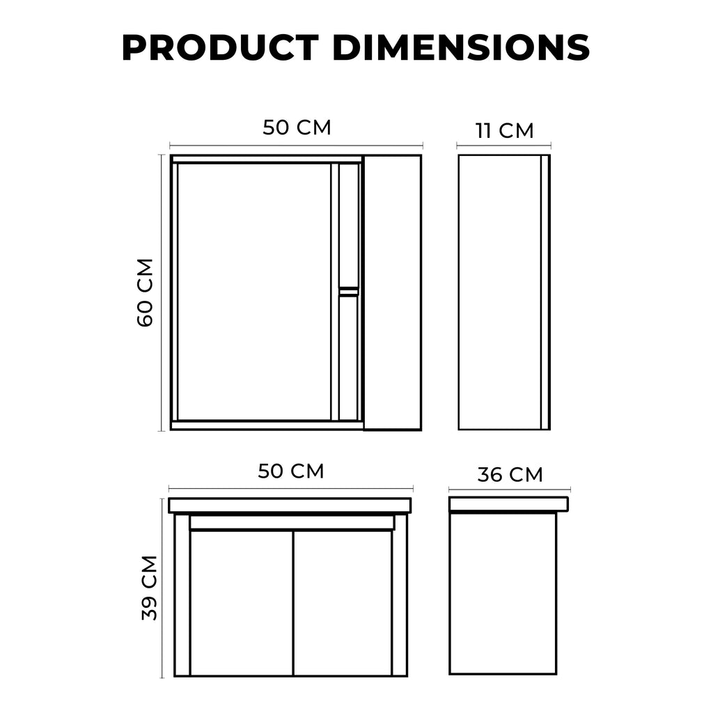 Washbasin Cabinet Along with Mirror Cabinet - Carara Black