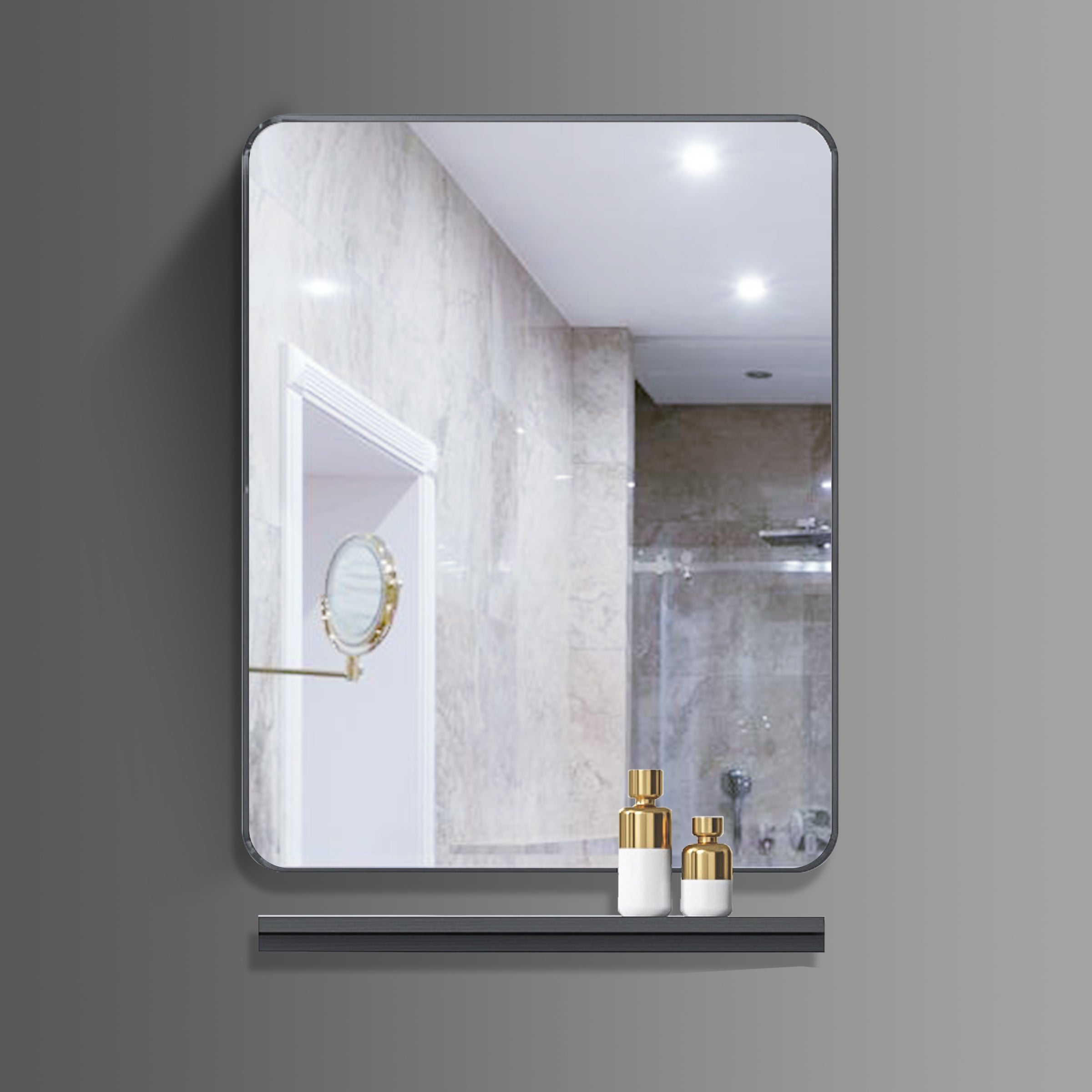 Washbasin Cabinet with Mirror and Shelf - Brown Marble