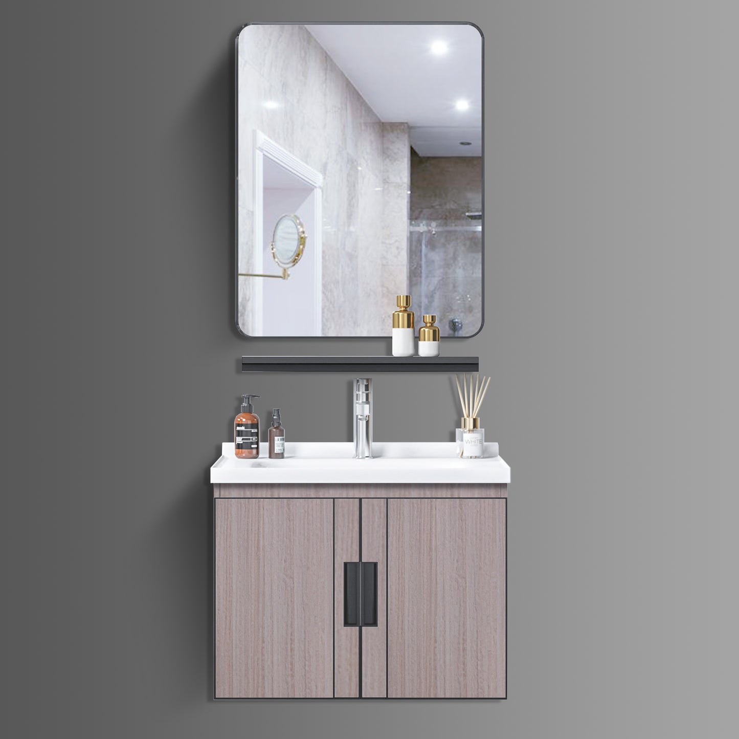 Washbasin Cabinet with Mirror and Shelf - TR 3334 Brown Marble