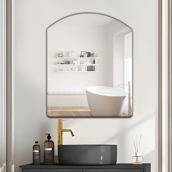 Germa Semi-Round Rectangular Wall Mounted Frameless Mirror with Beveled Edges/Wall Mirror for Bathroom/Living Room/Bed Room/Dressing Room – 18x24inch