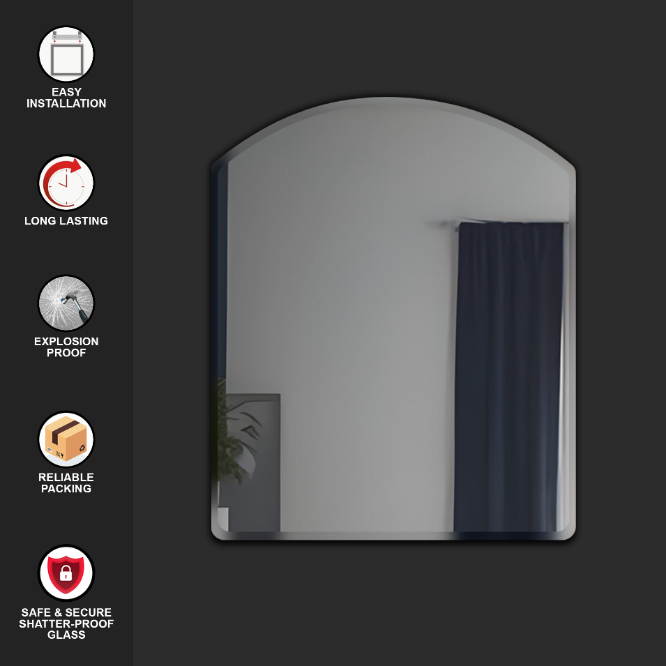 Germa Semi-Round Rectangular Wall Mounted Frameless Mirror with Beveled Edges/Wall Mirror for Bathroom/Living Room/Bed Room/Dressing Room – 18x24inch