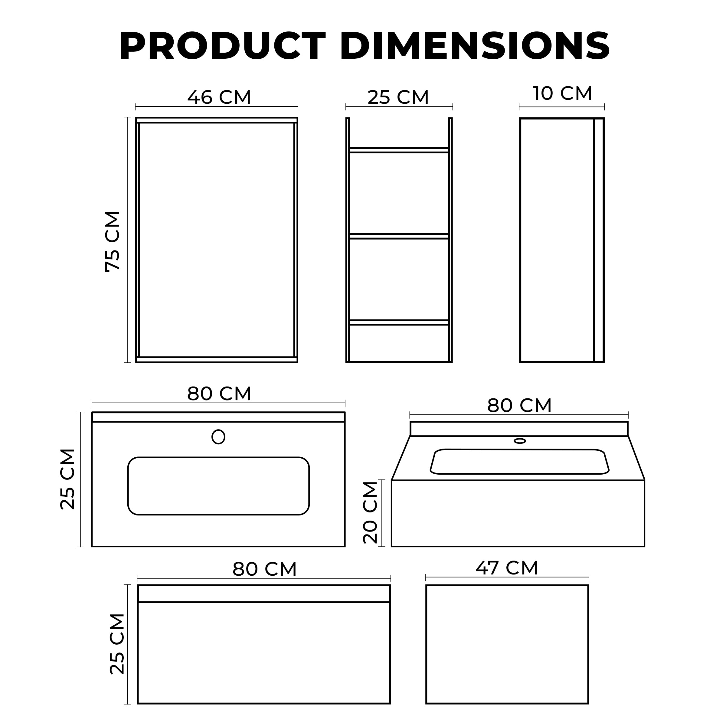 Washbasin Cabinet with Led Mirror and Side Cabinet - Marble Grey