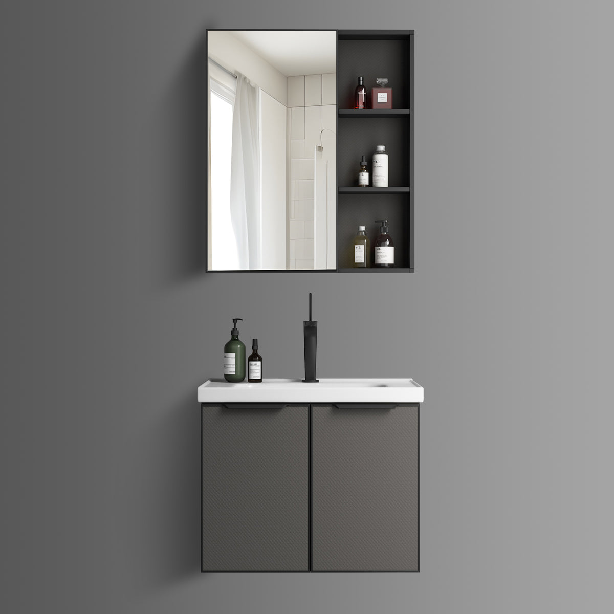 Washbasin Cabinet Along with Mirror Cabinet - TR 3113 - 60 Nolge Grey